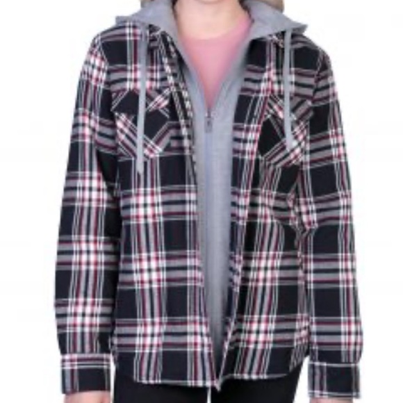 BOSTON TRADERS Women’s SM Sherpa Fleece Flannel Jacket Shacket Red White Black - Picture 4 of 17